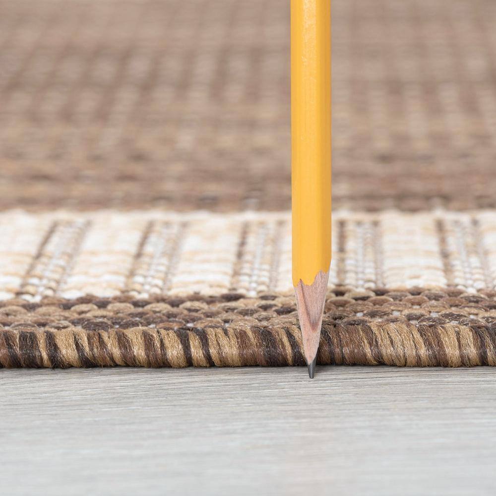 Tayse Rugs Eco Greek Key Brown 2 ft. x 8 ft. Indoor/Outdoor Runner Rug