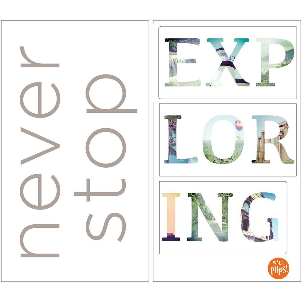 WallPops 17.25 in. x 19.5 in. Grey Never Stop Exploring Wall Decal