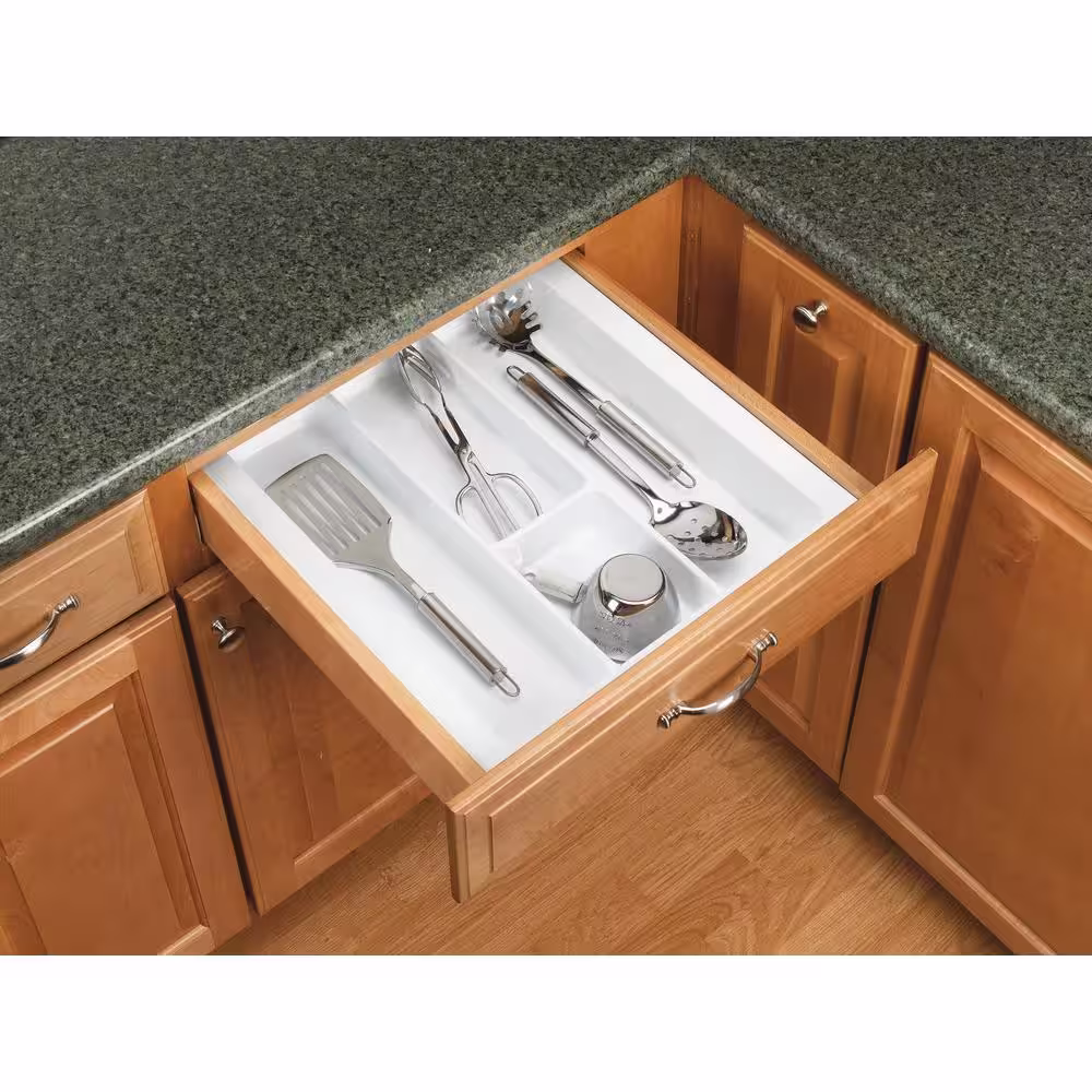 Rev-A-Shelf 2.38 in. H x 21.87 in. W x 21.25 in. D Extra Large Glossy White Cutlery Tray Drawer Insert
