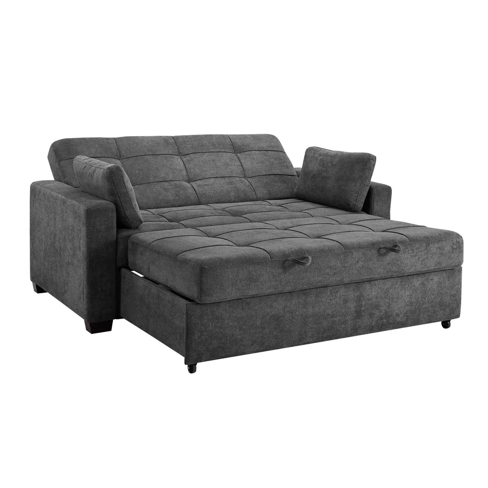 Serta Harrington 37.6 in. Grey Polyester 2-Seater Convertible Tuxedo Sofa with Round Arms