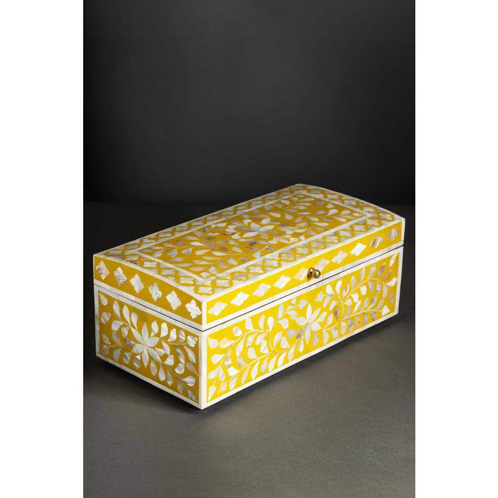 GAURI KOHLI Jodhpur Mother of Pearl Decorative Box - Mustard 16 in.