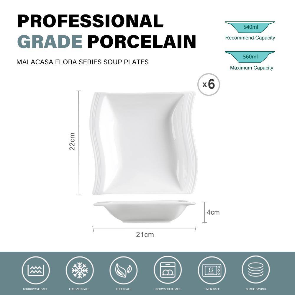 MALACASA Flora 6-Piece 18.90 fl. oz. Ivory WhiteWave Shaped Porcelain Soup Bowl (Set of 6)