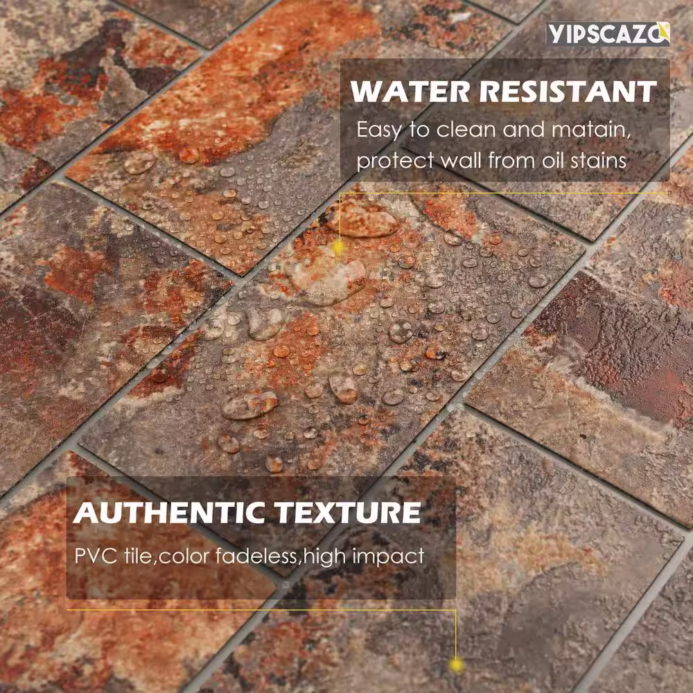 Yipscazo Subway Collection Ink Red Rock 12 in. x 12 in. PVC Peel and Stick Tile (5 sq. ft./5-Sheets)