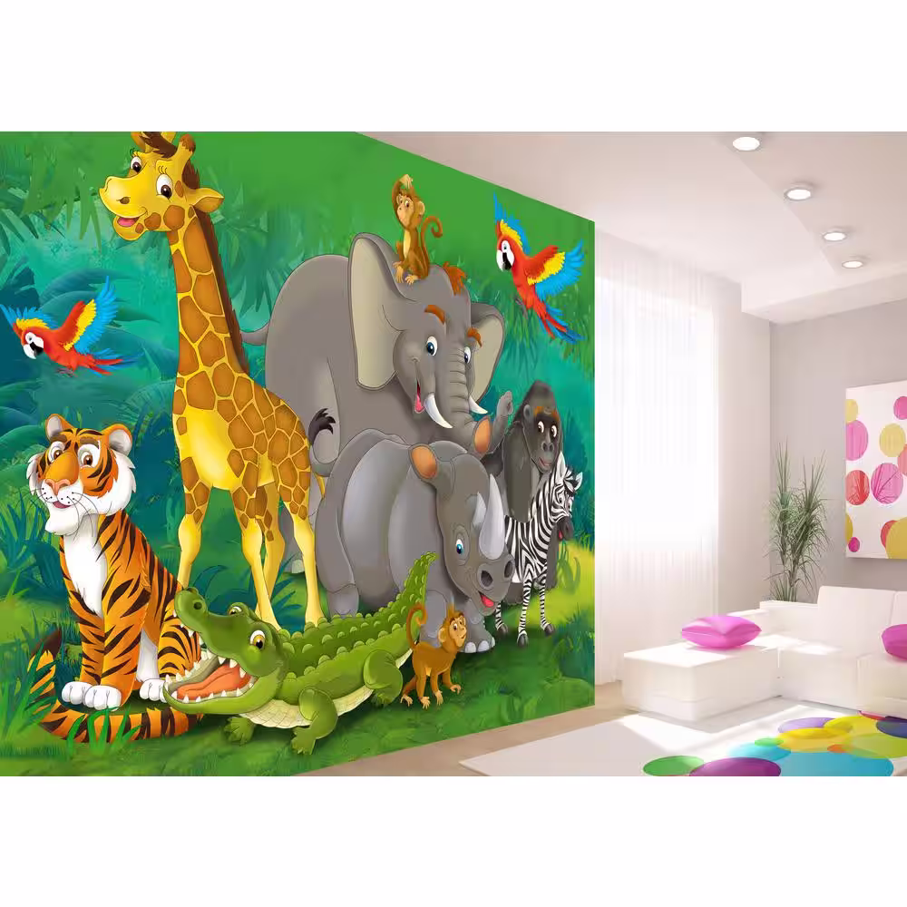 Dundee Deco Cartoon Jungle Animals Non-Woven Wall Mural