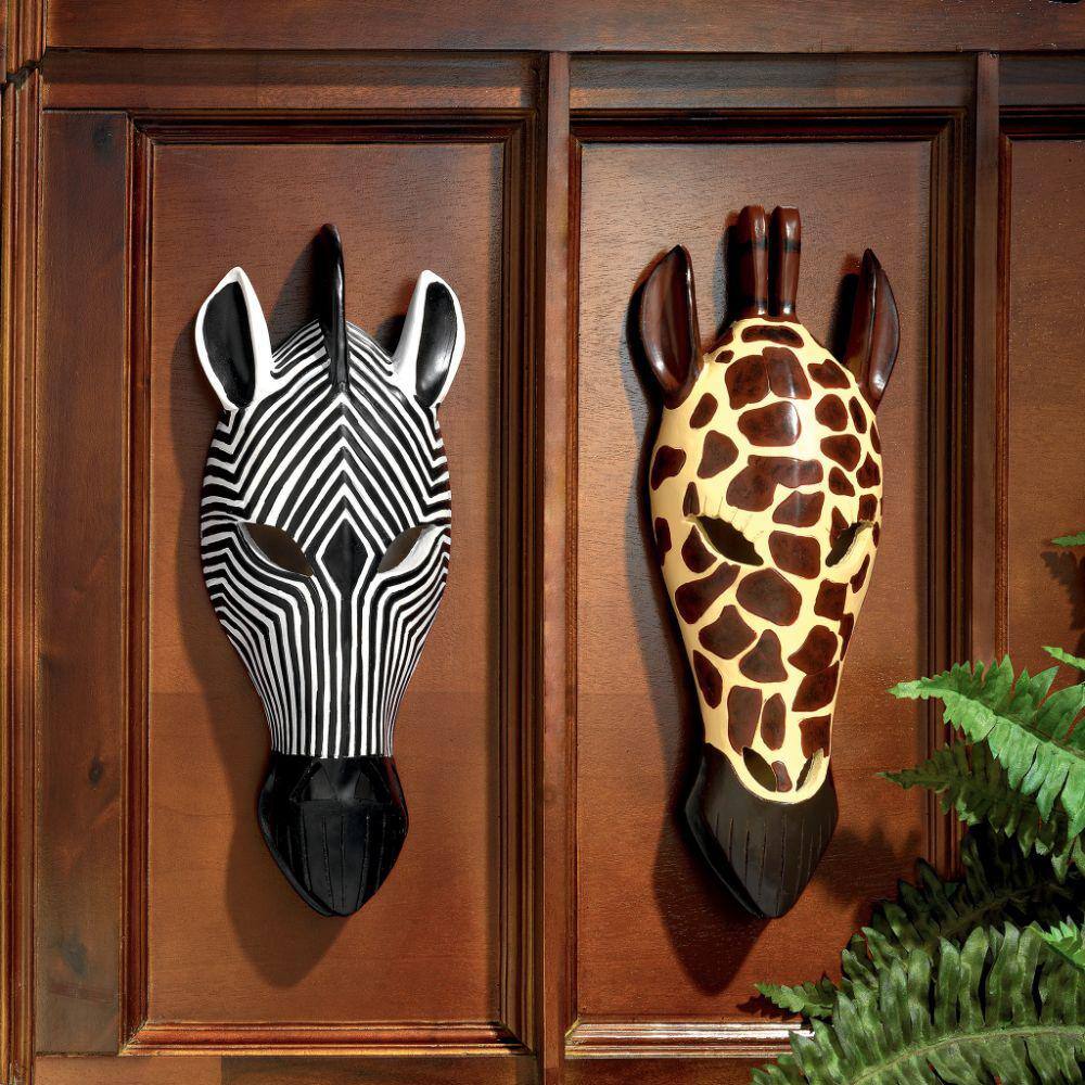 Design Toscano 14.5 in. x 5.5 in. Tribal-Style Animal Wall Mask Sculpture (2-Piece)