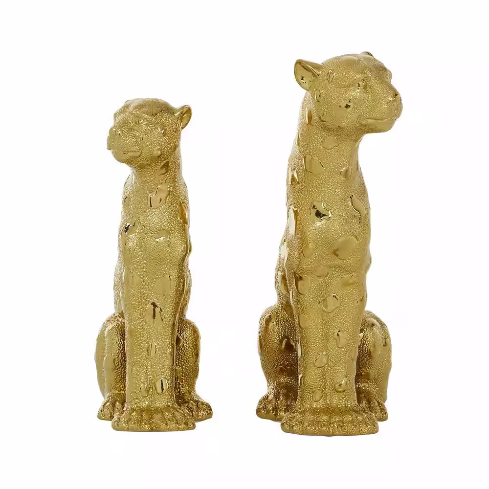 Litton Lane Gold Resin Leopard Sculpture (Set of 2)