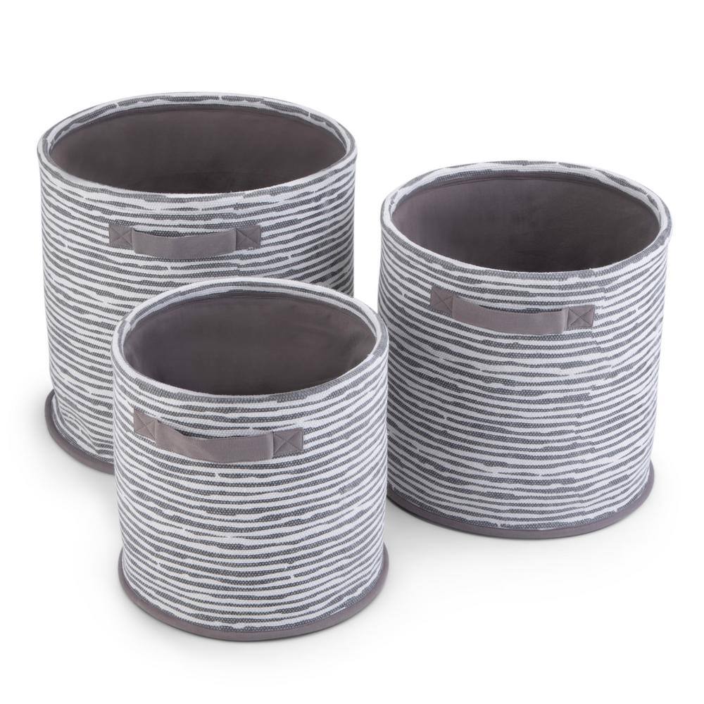 Simpli Home Kelton Transitional 3-Piece Nesting Storage Basket Set in Grey,White Multi Braided Fabric