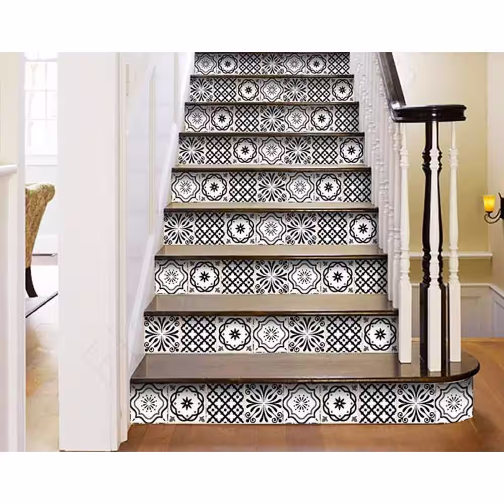 HomeRoots Black/White 8 in. x 8 in. Vinyl Peel and Stick Removable Tile Stickers (10.56 sq. ft./Pack)