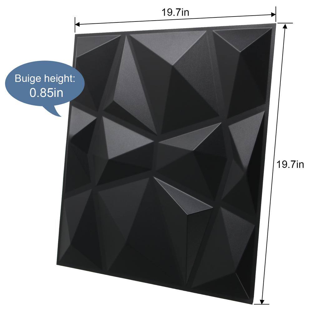 None 1/16 in. x 19.7 in. x 19.7 in. Pure Black Diamond 3D Decorative PVC Wall Panels (12-Sheets/32 sq. ft.)