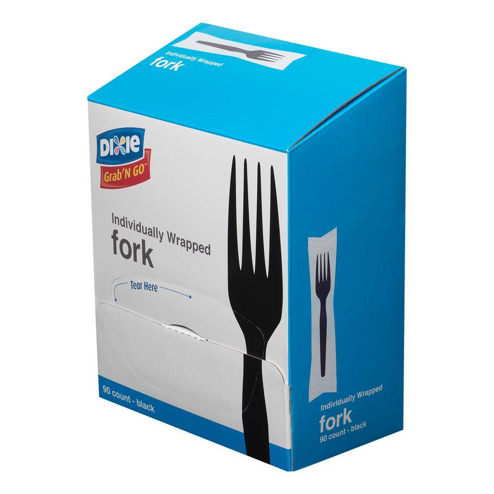 DIXIE Grab'N Go Black Wrapped Disposable Polystyrene Forks, 90/Box, 6 Box/Carton