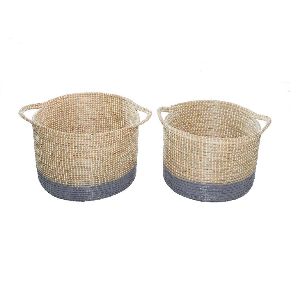 Litton Lane Multi Colored Sea Grass Contemporary Storage Basket (Set of 2)