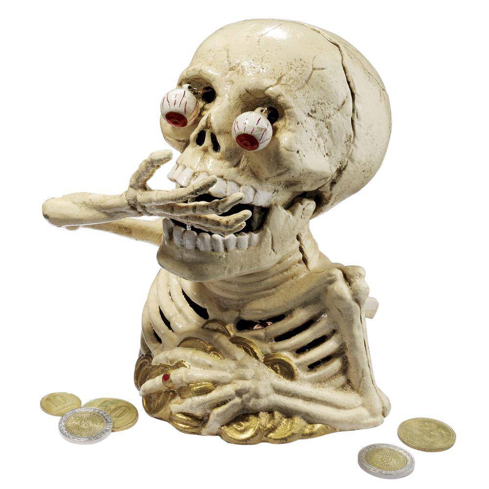 Design Toscano 6.5 in. x 6 in. Bugged-Out Hungry Skeleton Cast Iron Mechanical Coin Bank