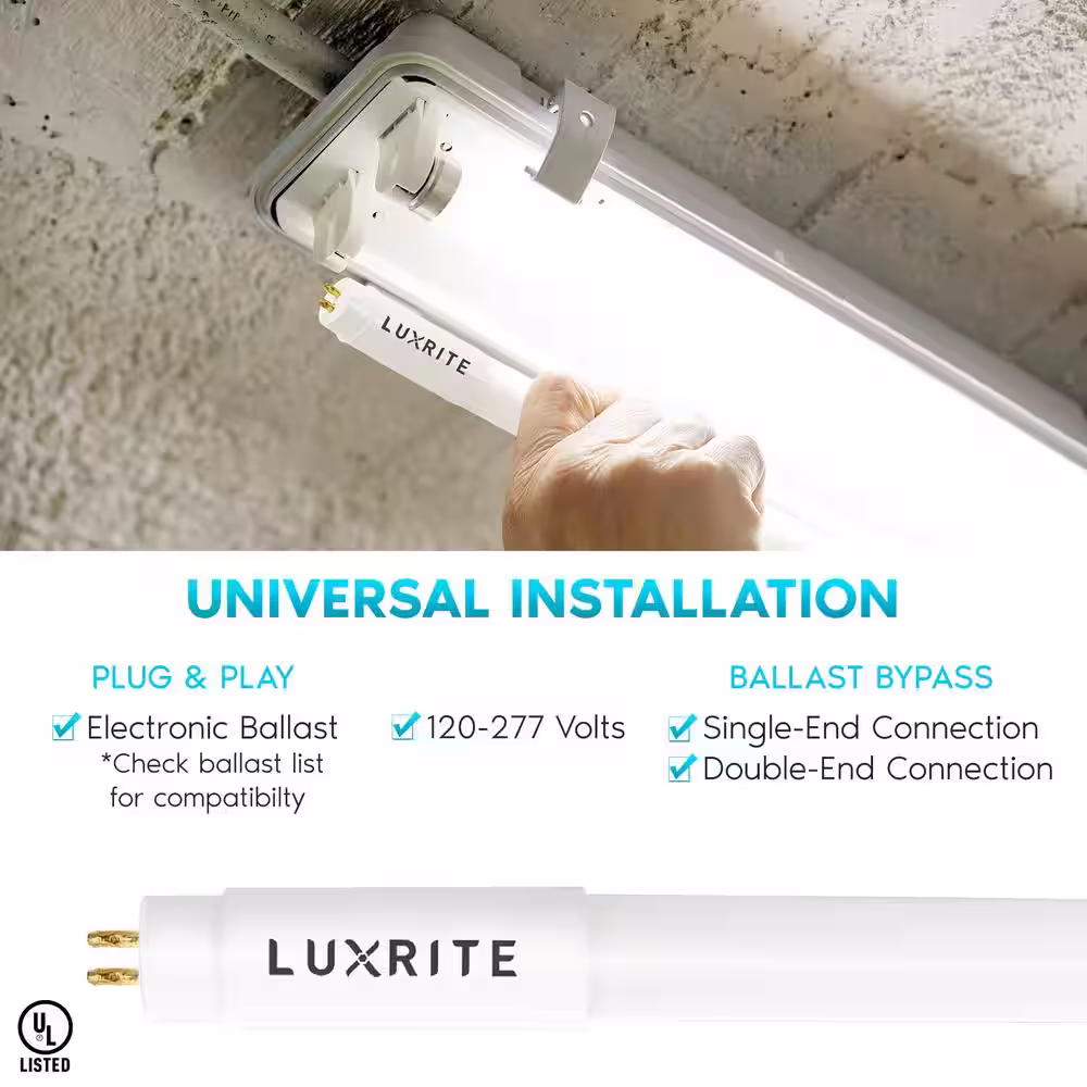 LUXRITE 24-Watt 4 ft. Linear T5 LED Tube Light Bulb 3500K Natural White Type A+B Ballast and Ballast Bypass 3000 Lumens(30-Pack)