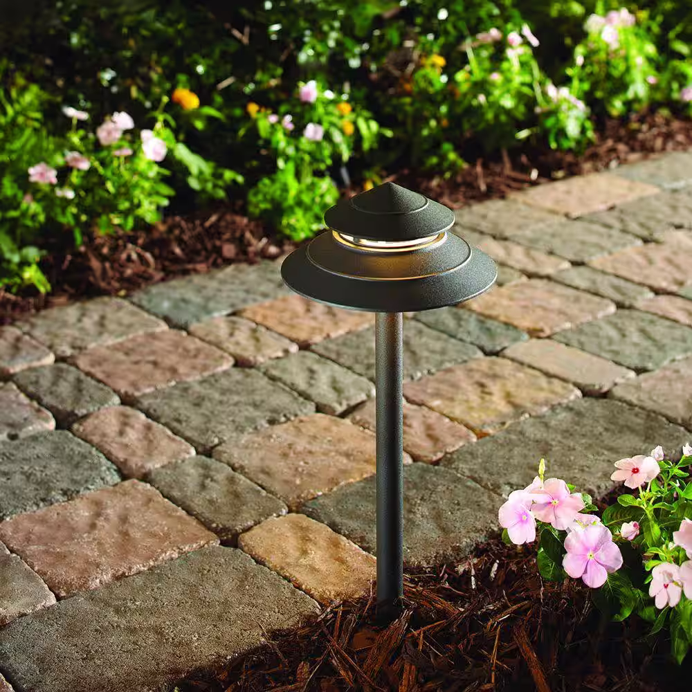 Hampton Bay Low Voltage 47 Lumens Textured Bronze Outdoor Integrated LED 2-Tier Landscape Path Light; Weather/Water/Rust Resistant