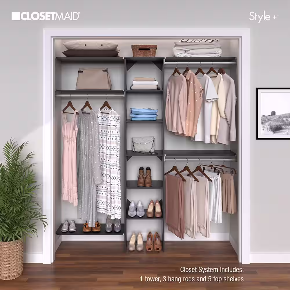 ClosetMaid Style+ 64.9 in W - 112.9 in W Noir Basic Narrow Wood Closet System Kit