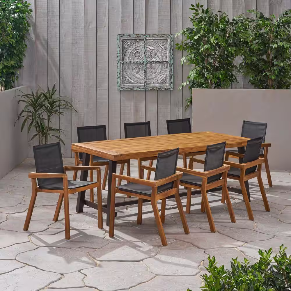 Noble House Wanda Teak 9-Piece Wood Outdoor Dining Set