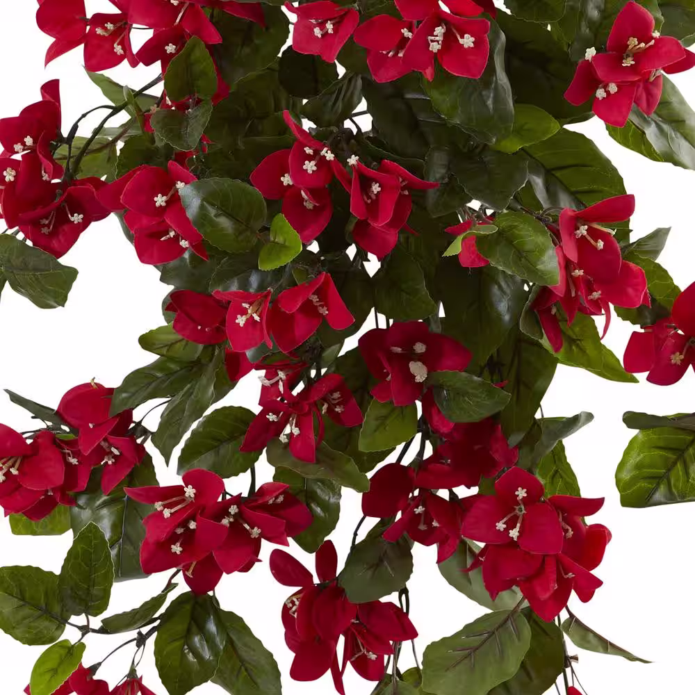 Nearly Natural Indoor/Outdoor 28 in. Bougainvillea Hanging Bush Artificial Plant UV Resistant (Set of 2)