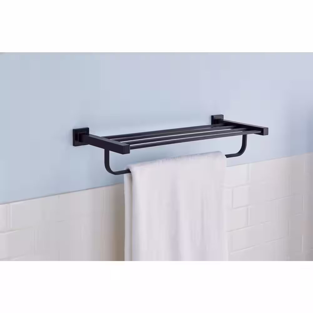 Glacier Bay Farrington 21 in. Wall Mount Towel Rack with Towel Bar in Matte Black