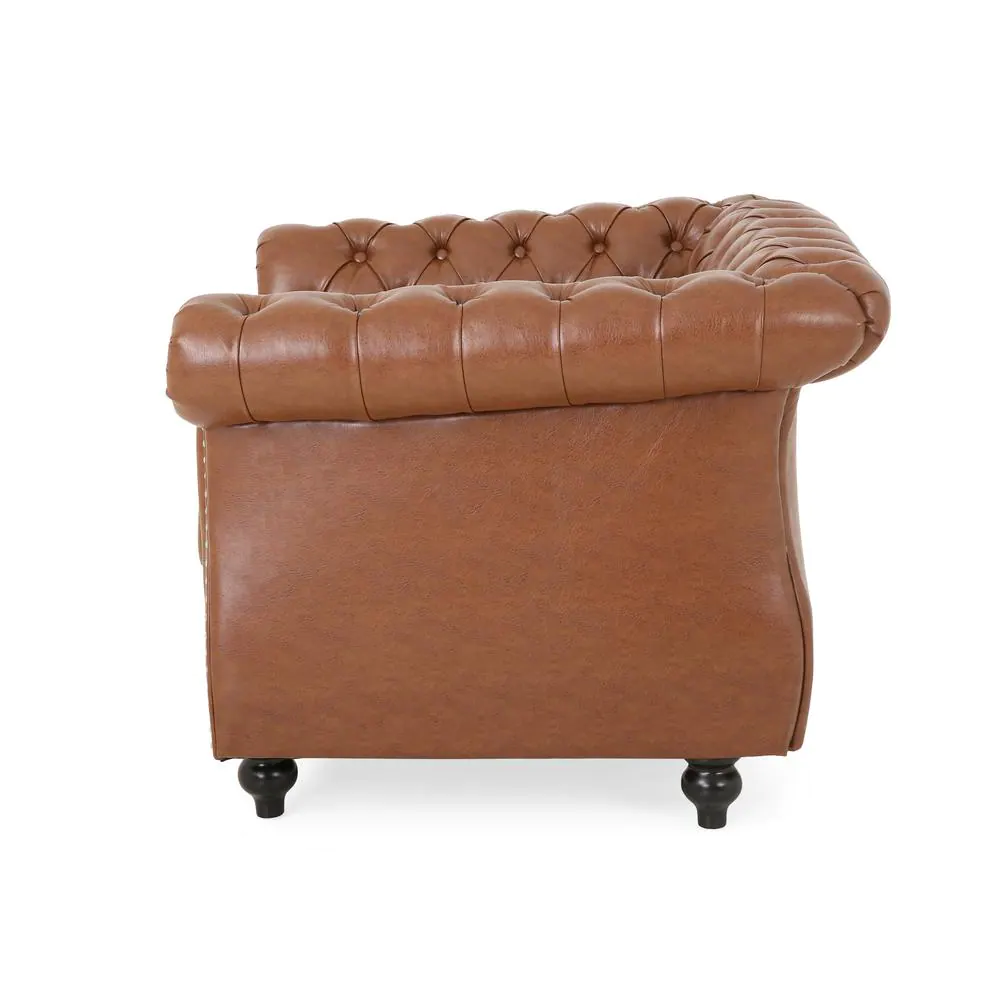 Noble House Silverdale Cognac Brown Faux Leather Nailhead Trim Club Chair (Set of 2)