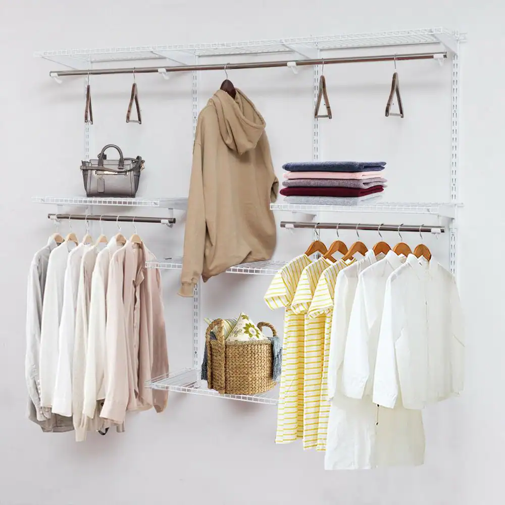 Boyel Living 72 in. W Adjustable Closet Organizer System White Wall Mounted Wire Closet System with Shelf