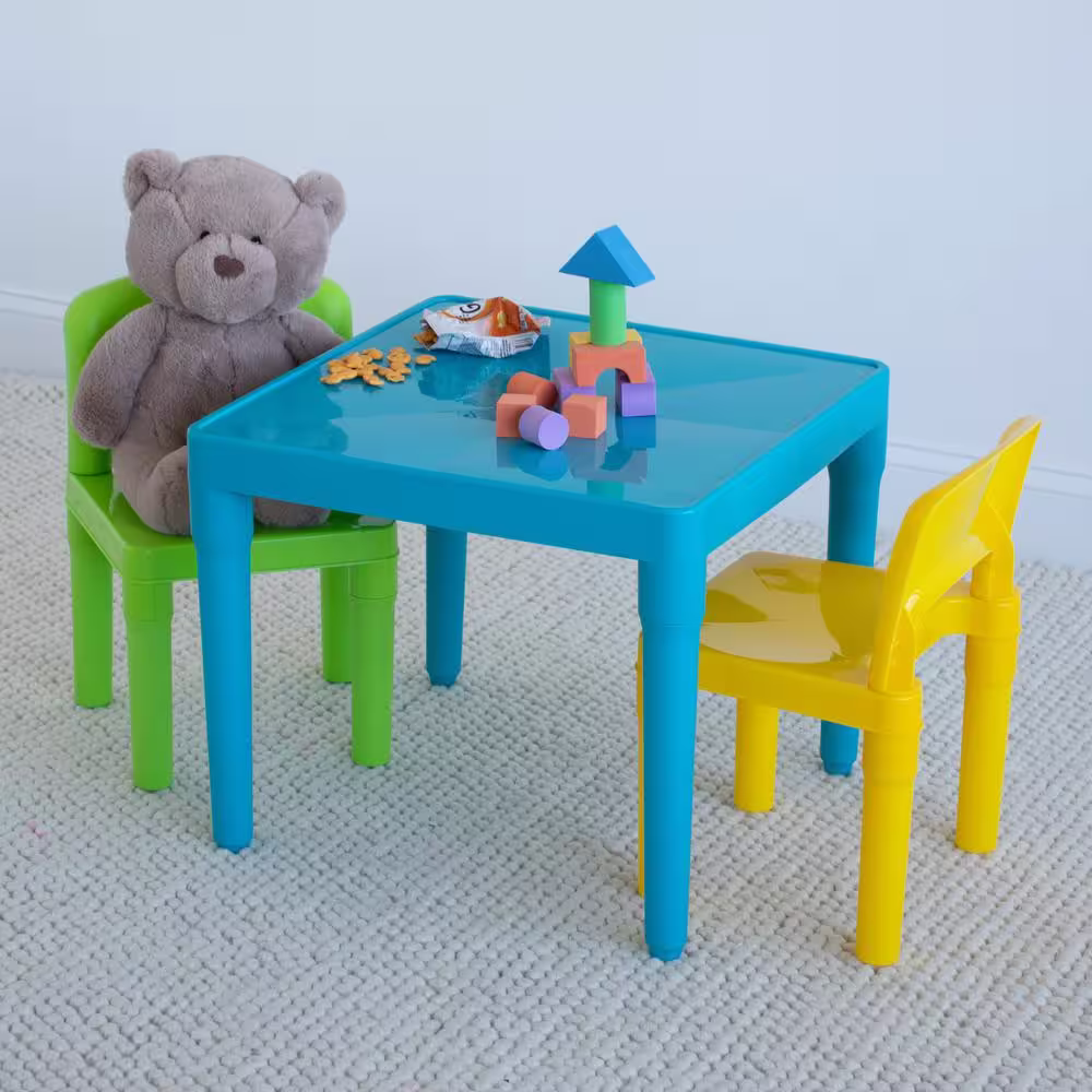 Humble Crew Playtime 3-Piece Aqua Kids Plastic Table and Chair Set