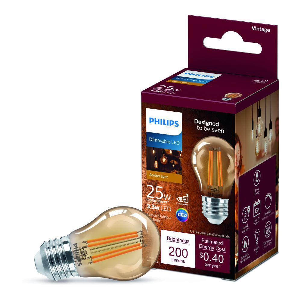 Philips 25-Watt Equivalent A15 Clear Glass Edison LED Light Bulb Amber Warm White (2000K) (1-Pack)