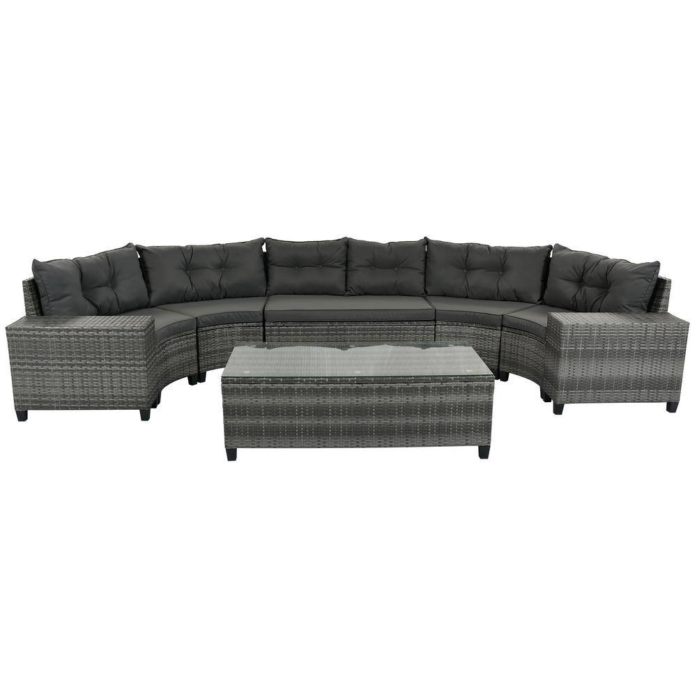 Polibi Gray 8 Pieces Outdoor Patio Wicker Conversation Seating Sofa Set with Coffee Table,Gray Movable Cushion