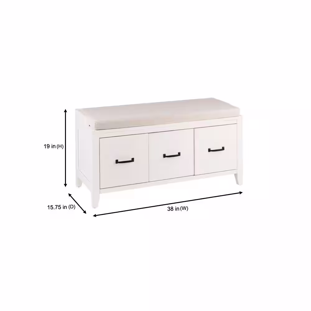 Home Decorators Collection Whitford White Wood Entryway Bench with Cushion and Concealed Storage (38 in. W x 19 in. H)