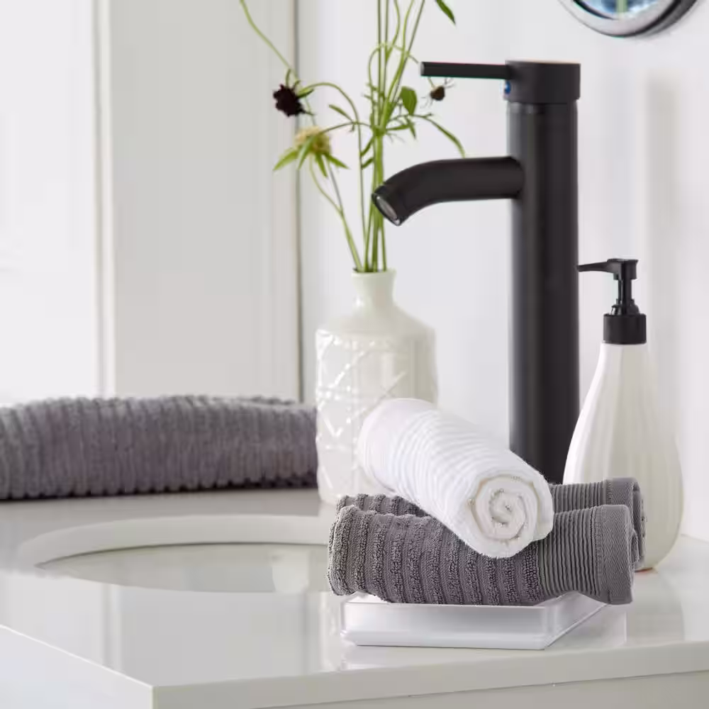 FRESHFOLDS White Solid 100% Cotton Ribbed Hand Towel (Set of 4)