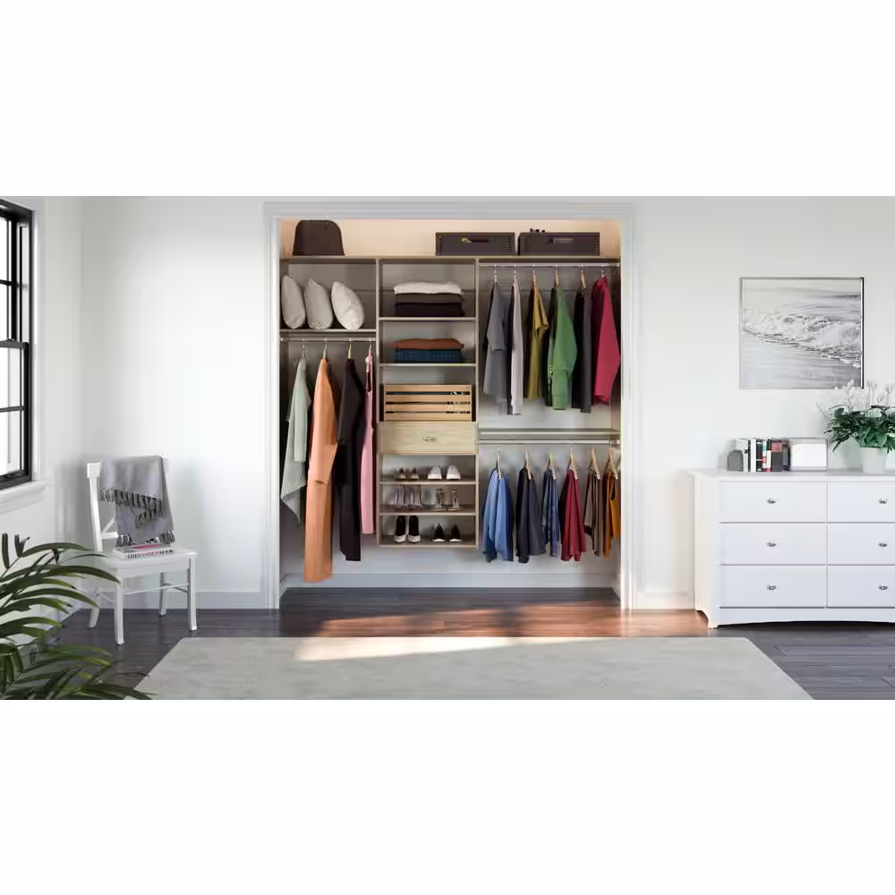 Closet Evolution 14 in. W D x 84 in. W x 72 in. H Harvest Grain Perfect Fit Wood Closet System