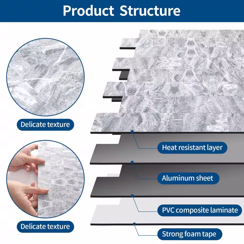 Yipscazo Persian Grey 12 in. x 12 in. PVC Peel and Stick Tile Backsplash (5 sq. ft./5 Sheets)