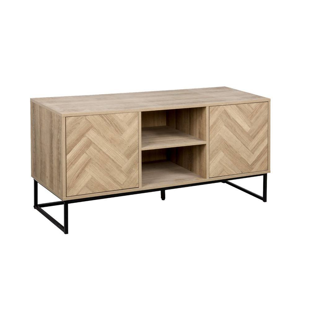 Nathan James Dylan 47 in. Oak and Black Wood TV Stand Fits TVs Up to 55 in. with Storage Doors