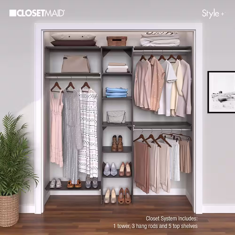 ClosetMaid Style+ 64.9 in W - 112.9 in W Modern Walnut Basic Narrow Floor Mount Wood Closet System Kit