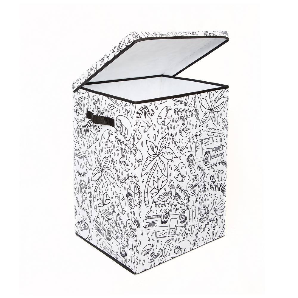 BAUM Kid's White Coloring Cube Storage Bin Hamper with Washable Markers (4-Pack)