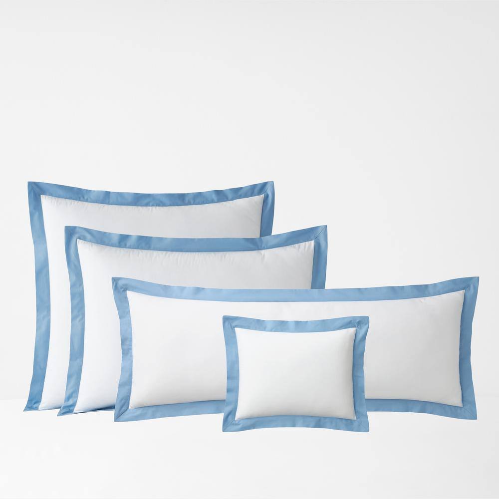 The Company Store Company Cotton Solid Border Percale Lumbar Decorative Porcelain Blue 14 in. x 40 in. Throw Pillow Cover