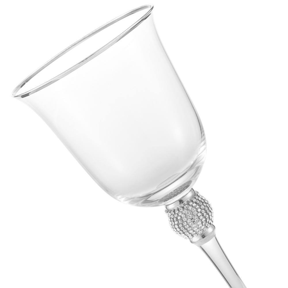 None (Set of 6)  Luxurious Rose and White 18 oz. Wine Glass with Dazzling Rhinestone Design and Silver tone Rim