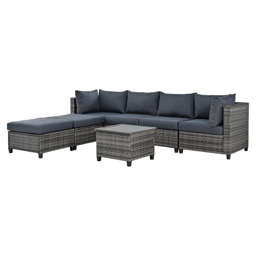 Nestfair 7-Piece Wicker Patio Conversation Set with Gray Cushions and Coffee Table