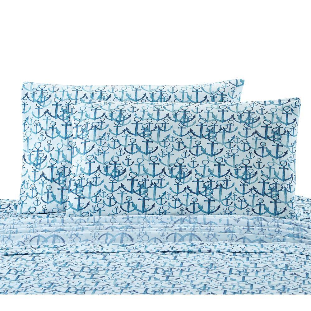 Harper Lane Anchors 4-Piece Blue Overlapping Coastal Microfiber Full Sheet