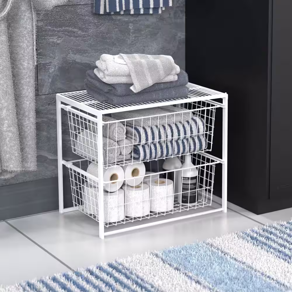 ClosetMaid 18.54 in. H x 21.75 in. W White Steel 2-Drawer Close Mesh Wire Basket