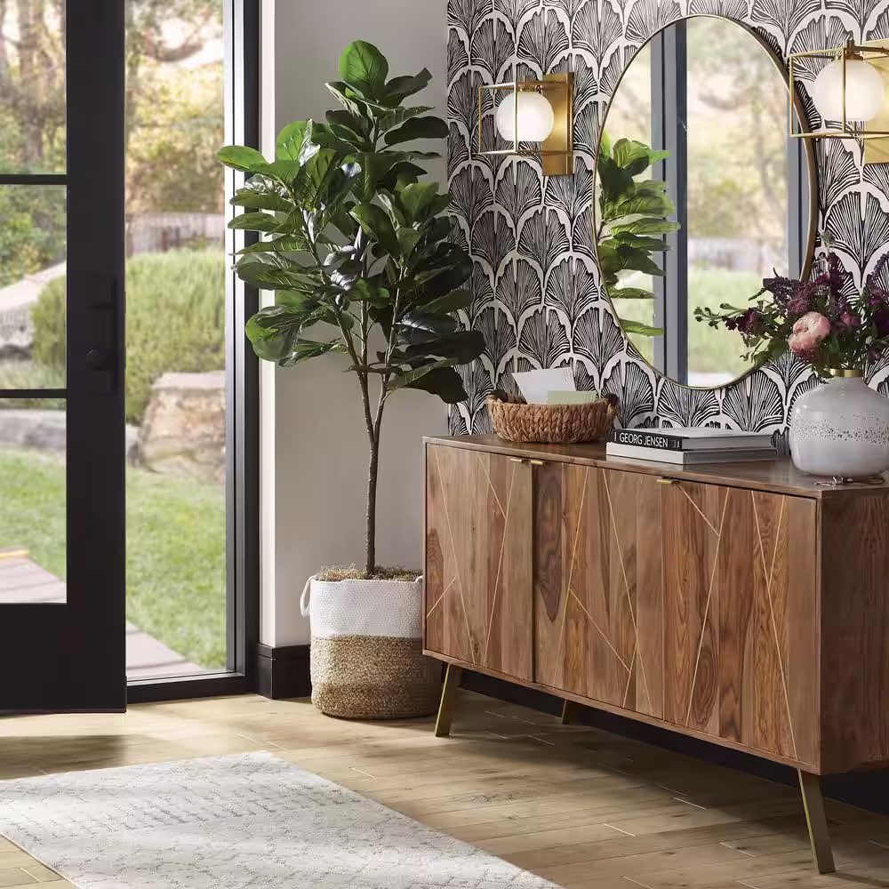 Nearly Natural 6 ft. Green Fiddle Leaf Fig Artificial Tree in Handmade Natural Jute and Cotton Planter