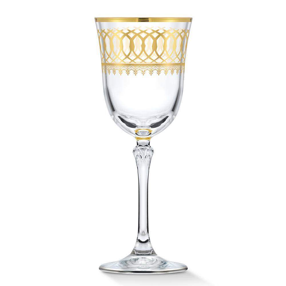 Lorren Home Trends 7 oz. Traditional White Wine Goblet Set with Gold(Set of 4)