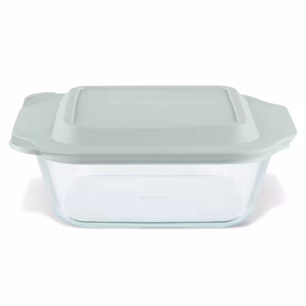 Pyrex Deep 8 in. Square Glass Baking Dish with Sage Green Lid