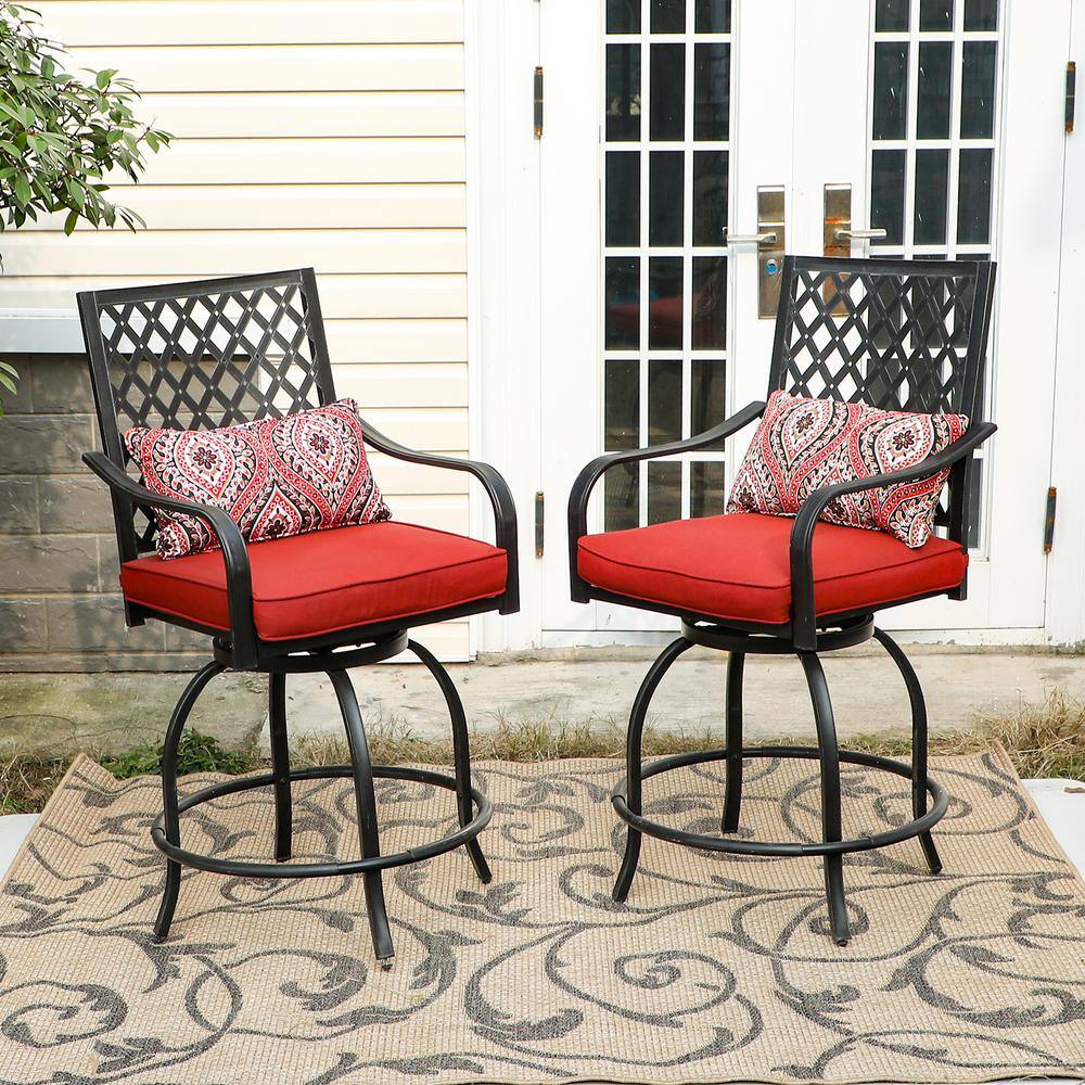 None 5-Piece Metal Outdoor Bar Height Dining Set with Red Cushions