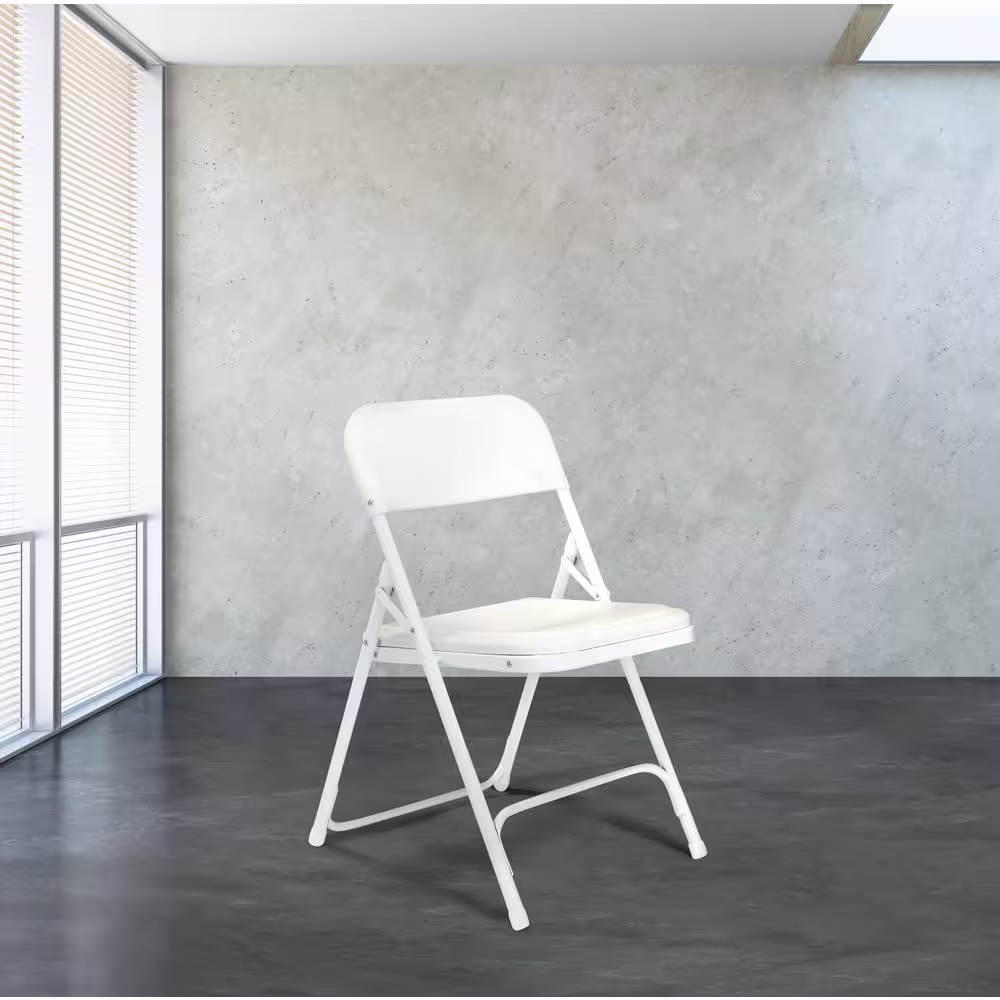 National Public Seating White Plastic Seat Metal Frame Outdoor Safe Folding Chair (Set of 4)