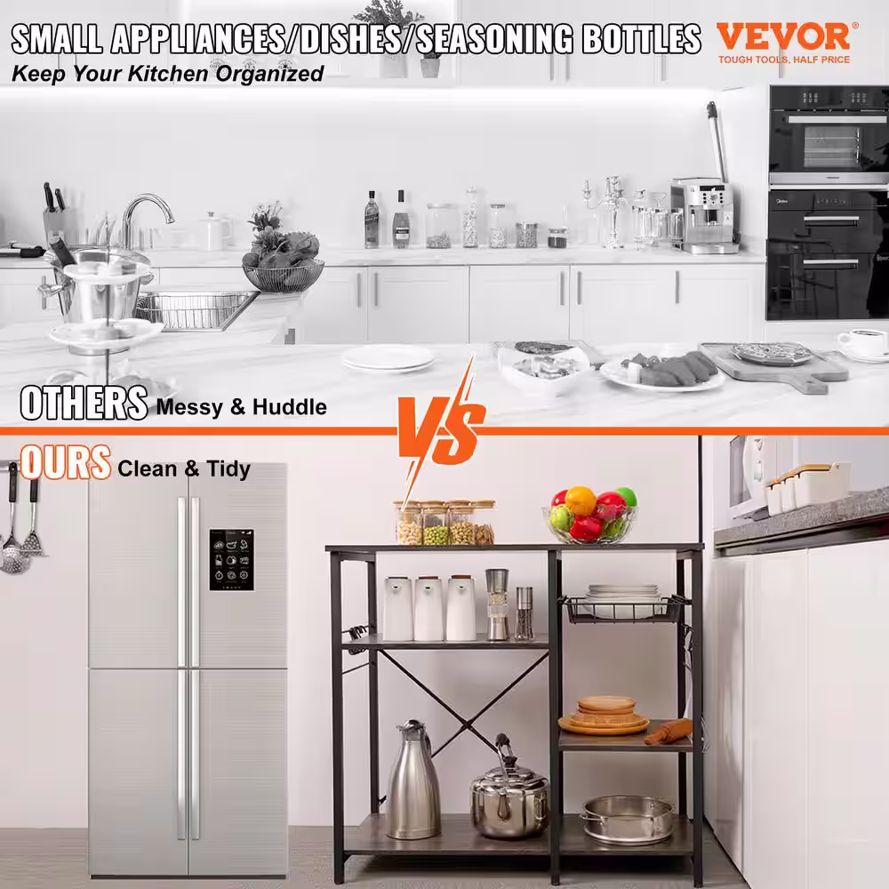 None Kitchen Baker's Rack 5-Tier Industrial Microwave Stand Multifunctional Coffee Station Organizer