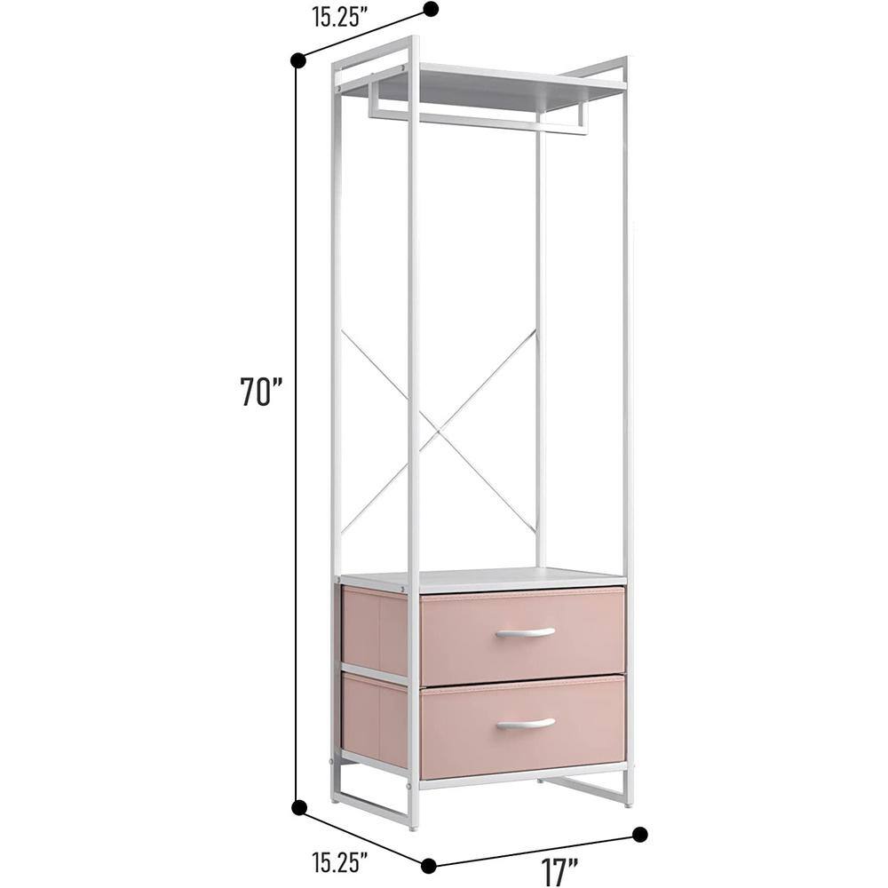 Sorbus Pink Steel Clothes Rack with Fabric Drawers and Wood Top 15.25 in. W x 70 in. H
