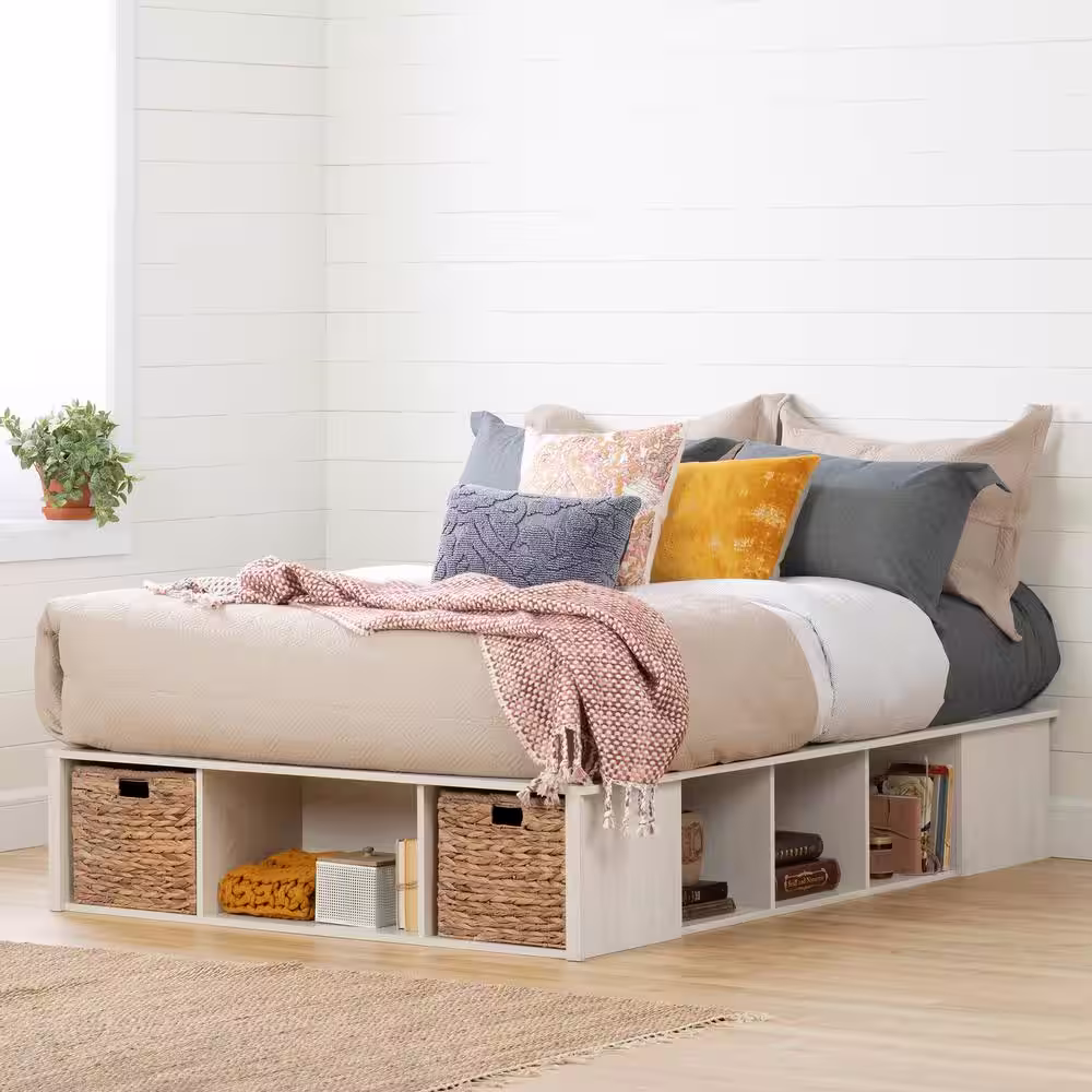 South Shore Avilla Winter Oak and Rattan Full Platform Bed