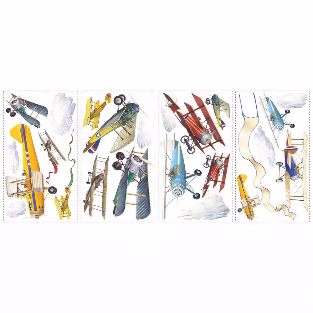 RoomMates 10 in. x 18 in. Vintage Planes 22-Piece Peel and Stick Wall Decals