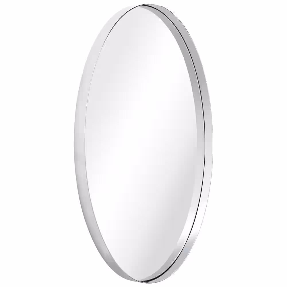 Empire Art Direct 36 in. x 24 in. Ultra Oval Polished Silver Stainless Steel Framed Wall Mirror