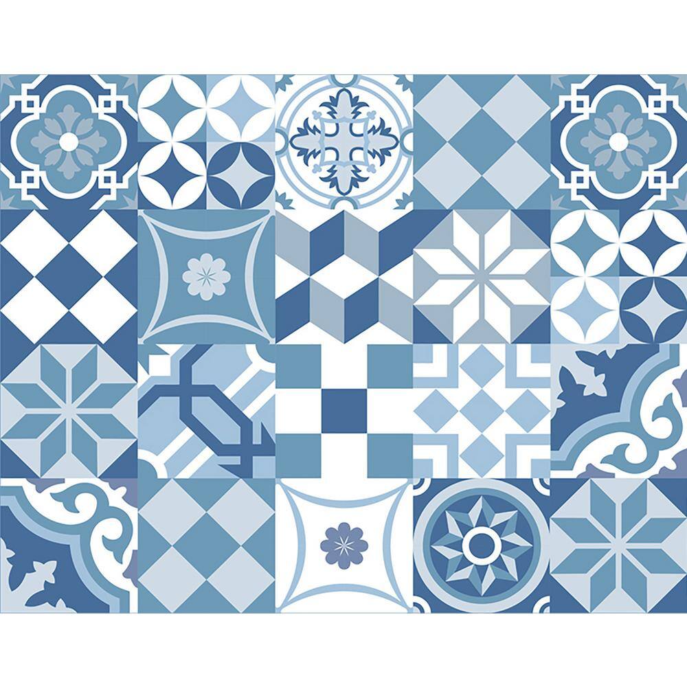 Home Decor Line Blue Cementine Peel and Stick Backsplash Wall Decal